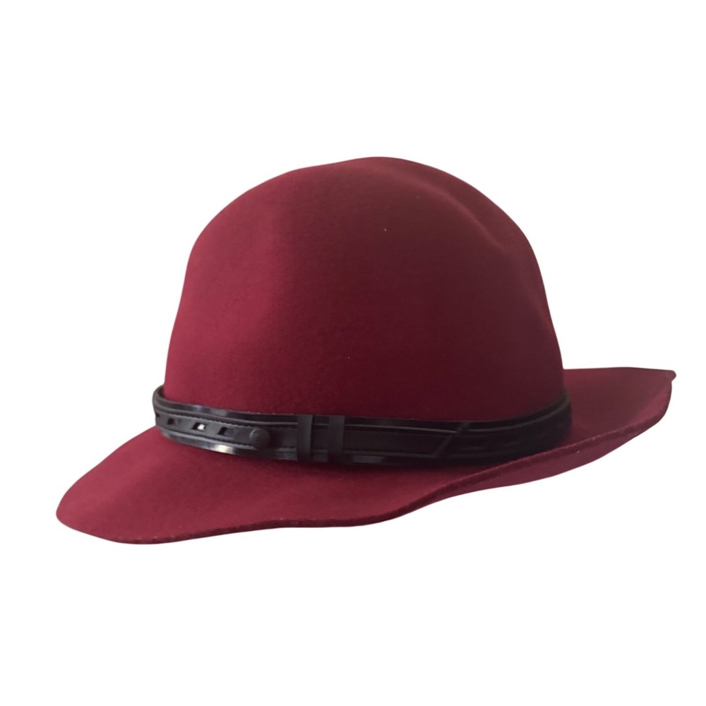 Rag & Bone Red Burgundy Wine 100% Wool Floppy Brim Fedora Hat Black Band New